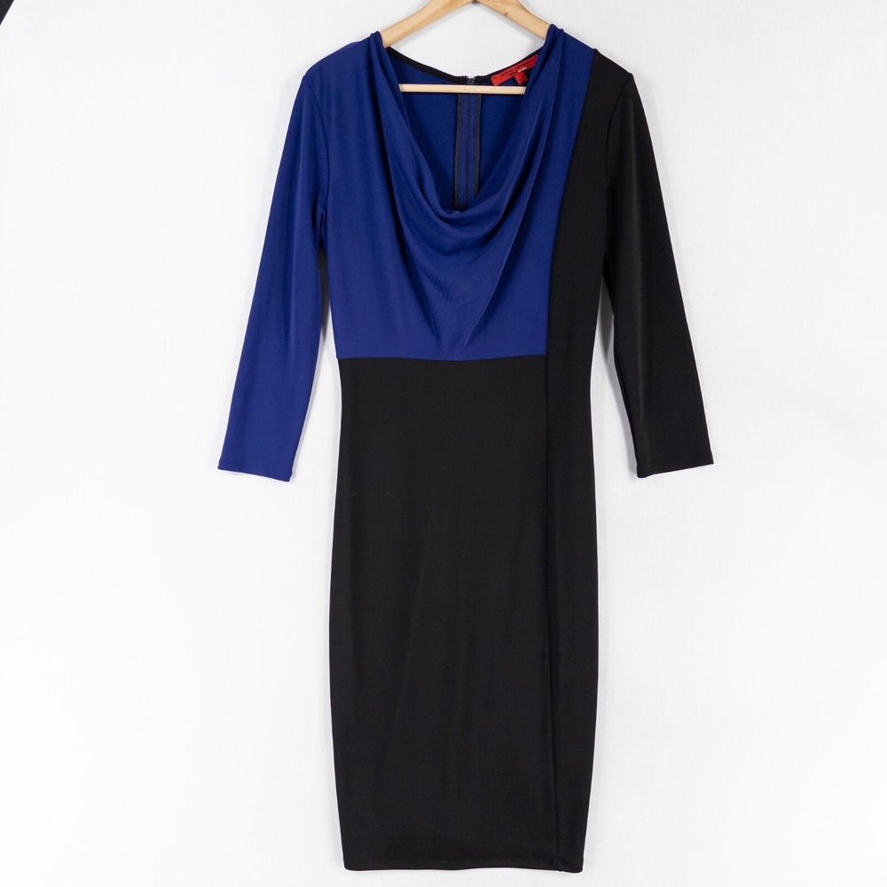 Narciso Rodriguez Design Nation Sheath Dress Small Black Cobalt Cowl Neck